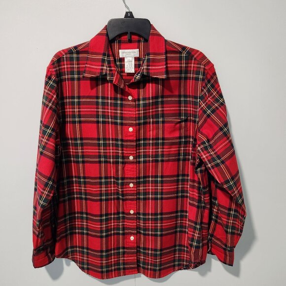 Jones New York Sport Women's Red Plaid Long Sleeve Button Down Shirt Top- Large - Picture 1 of 7